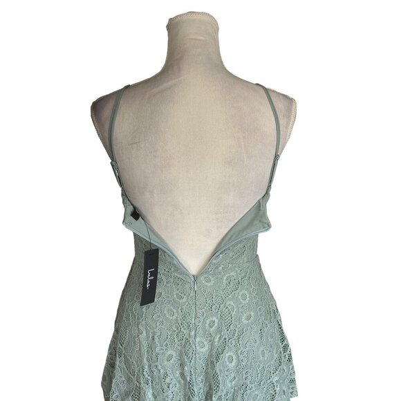 Lulus Mint Green Lace Tiered Maxi Dress With Spaghetti Straps Side Slit SZ S NWT - Picture 6 of 13
